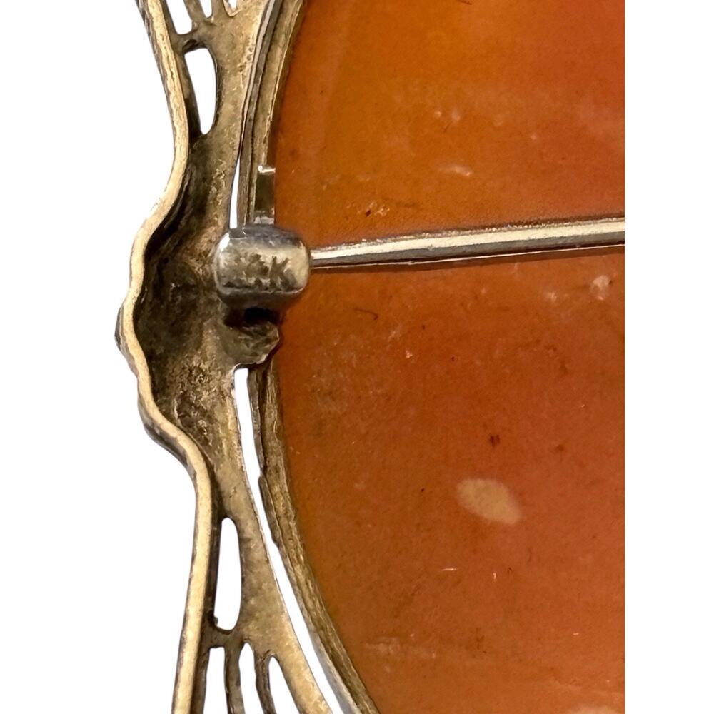 Antique Carved Cameo Shell 14K White Gold Filigree Brooch Pin Pendant 33 X 41mm - Picture 3 of 9